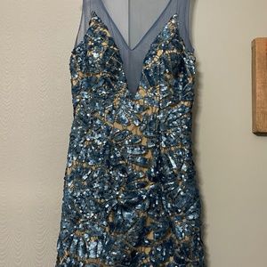 Blue, lace, sequins dress